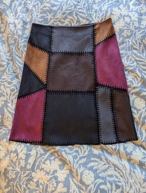 Vintage Lord And Taylor Context Vegan Suede Patchwork Midi Skirt